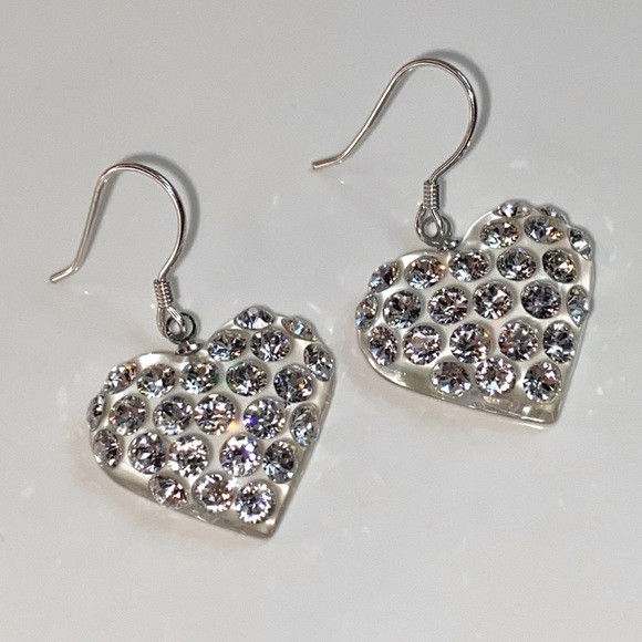 Crystal heart shaped dangle earrings embellished with Swarovski Crystal elements - Picture 4 of 11